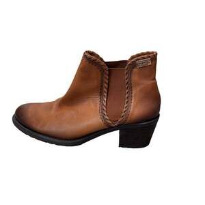 Pikolinos Connelly Chelsea Boots Womens 39 Tan Brown Leather Braided Block Heel